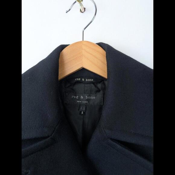 [SOLD] RAG & BONE Women's Sz US XS Black Battle Peacoat Wool Leather Trim USA - Picture 3 of 8